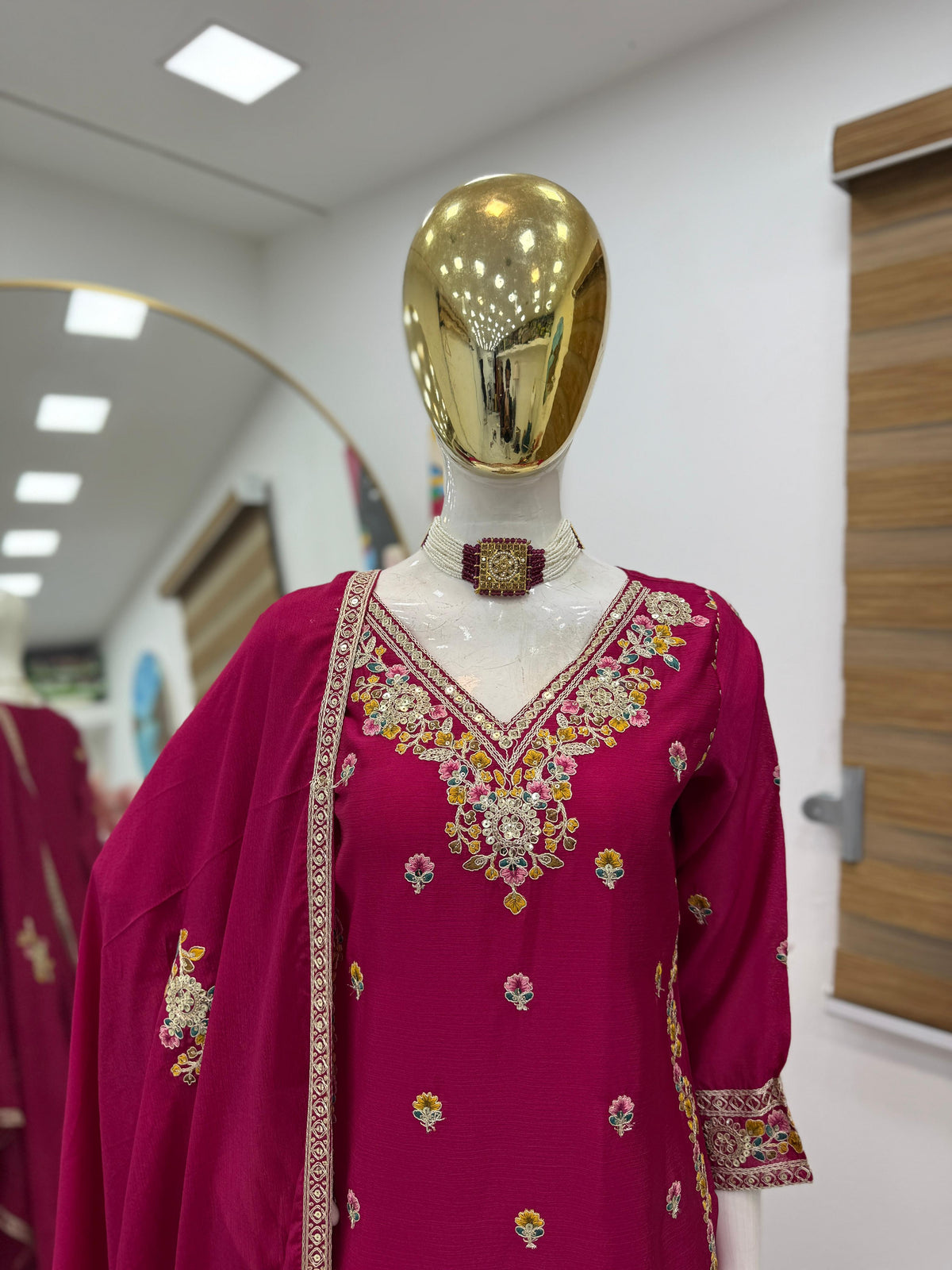 Pink Chinon Silk Embroidery Suit in Germany