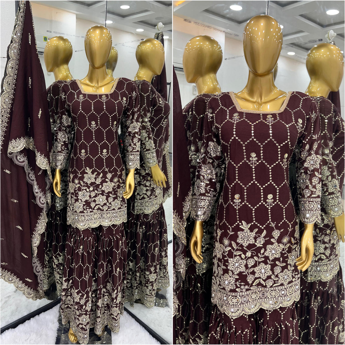 Brown Pure Heavy Chinnon Silk Suit in Munich