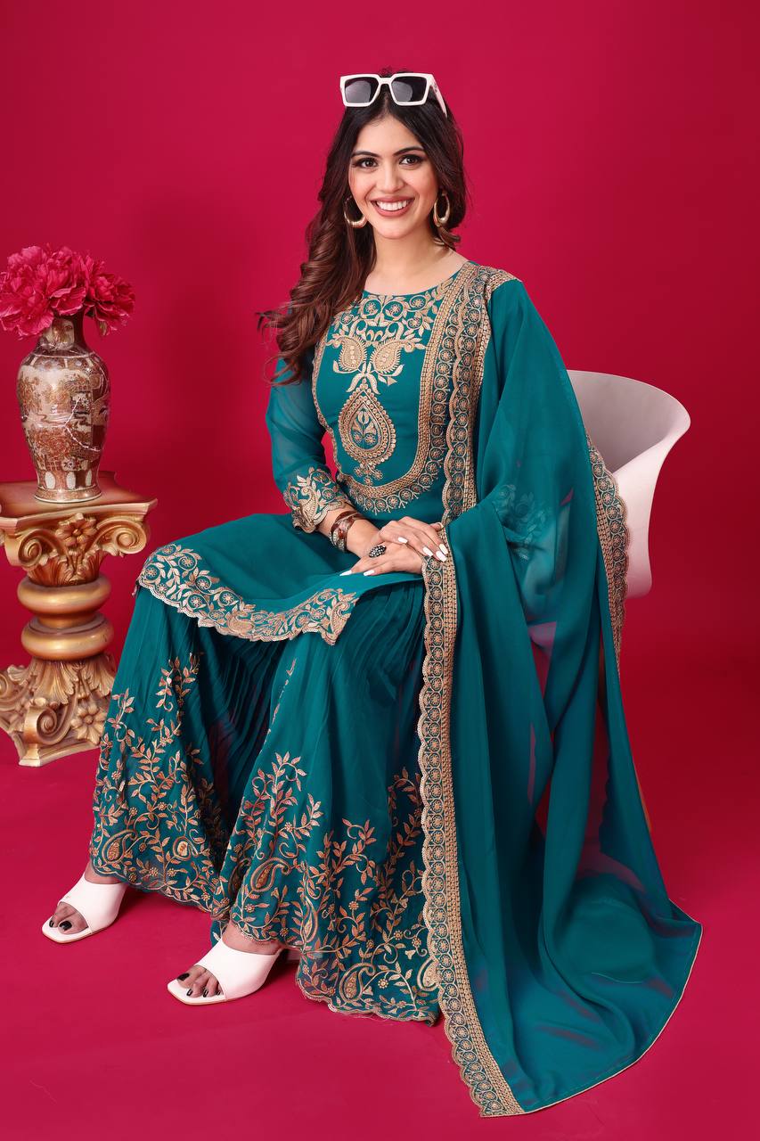 Faux Georgette With Heavy Embroidery Sequence Thread Work With Full Sleeve in Germany