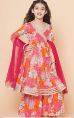 Girls Floral Printed Angrakha Anarkali Kurta & Sharara With Dupatta in Germany