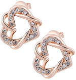 Rose Golden Plated Swarovski Stone On Double Heart Shape Stud Earrings in Germany