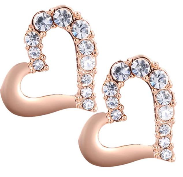 Rose Golden Plated Swarovski Stone On Heart Shape Stud Earrings in Germany