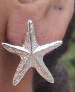 Contemporary Brass Handmade Silver Plated Mother of Pearl Star Earring in Munich