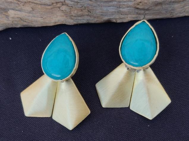 Contemporary Brass Handmade Resin Stone Light weight Designer Earring for Women and Girls in Germany