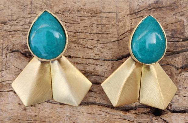 Contemporary Brass Handmade Resin Stone Light weight Designer Earring for Women and Girls in Germany