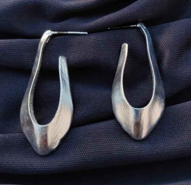 Contemporary Brass Handmade Silver Tone Bold Fluid Shape Earrings in Berlin