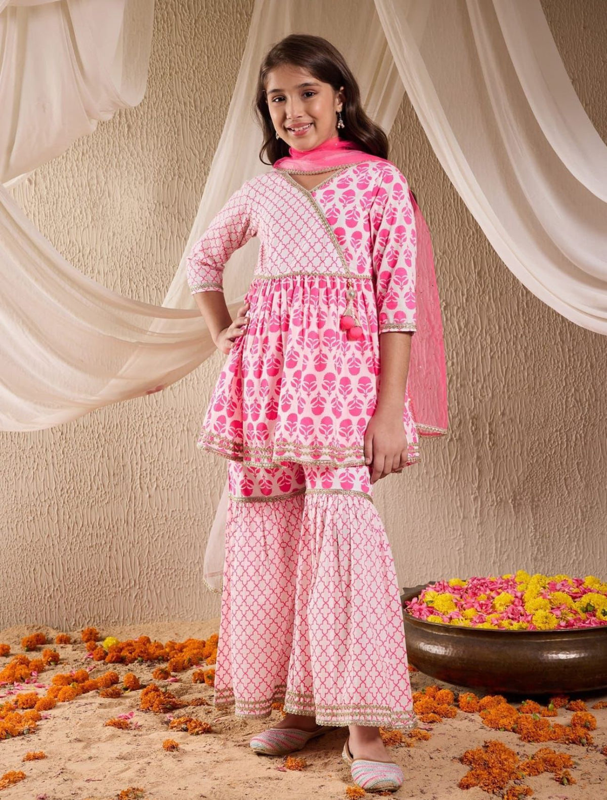 Girls Floral Print 3-Piece Kurta Suit Set