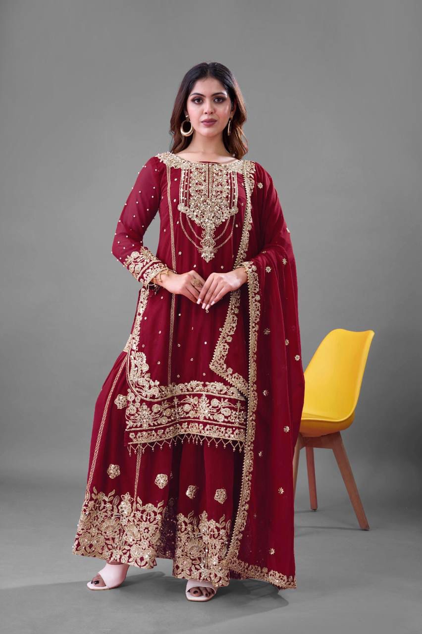 Heavy Embroidery Coding Dori-Sequence Work Top-Bottom And Dupatta Set in Germany