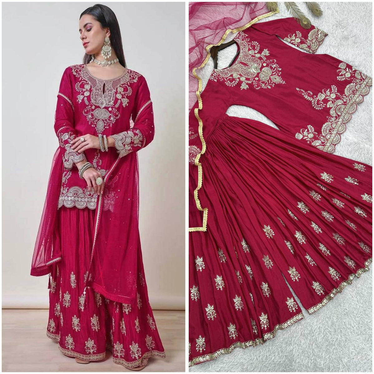 FANCY KURTI WITH BEAUTIFUL FLAIRED PLAZZO AND DUPATTA IN GERMANY