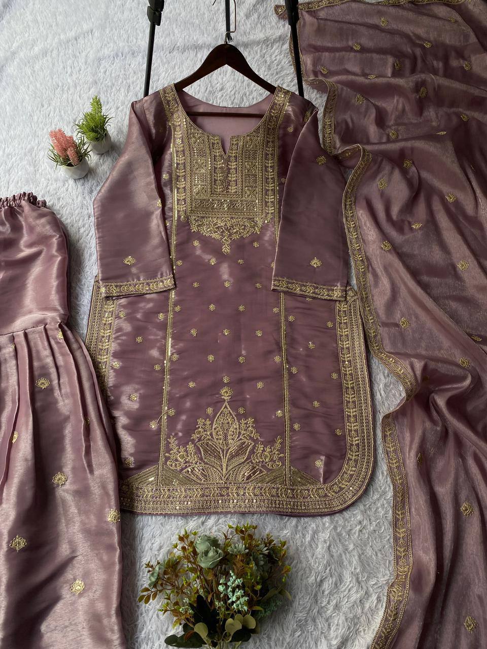 SEQUENCE EMBROIDERED TOP, SARARA AND DUPATTA IN MUNICH