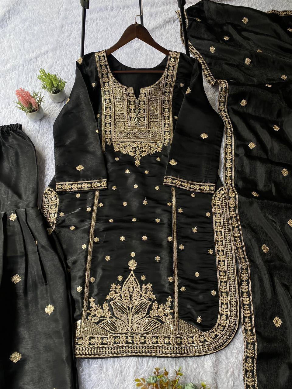 SEQUENCE EMBROIDERED TOP, SARARA AND DUPATTA IN MUNICH