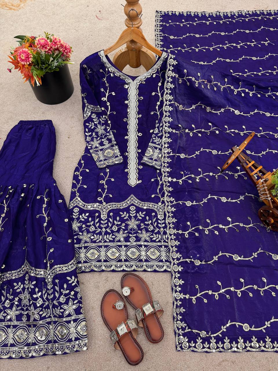 Silk And Heavy Embroidery Sequence Work Top-Bottom And Dupatta Set in Germany