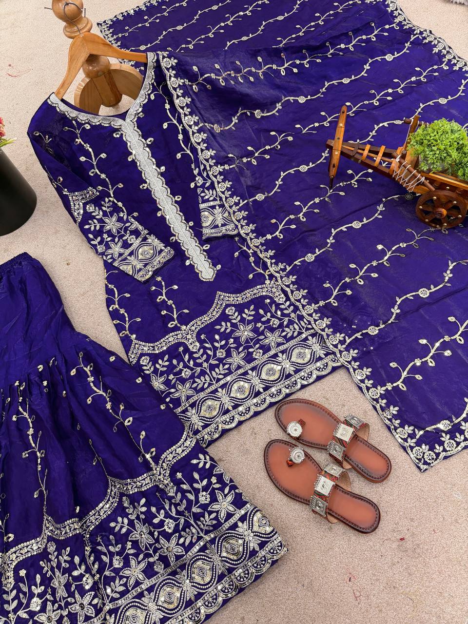Silk And Heavy Embroidery Sequence Work Top-Bottom And Dupatta Set in Germany