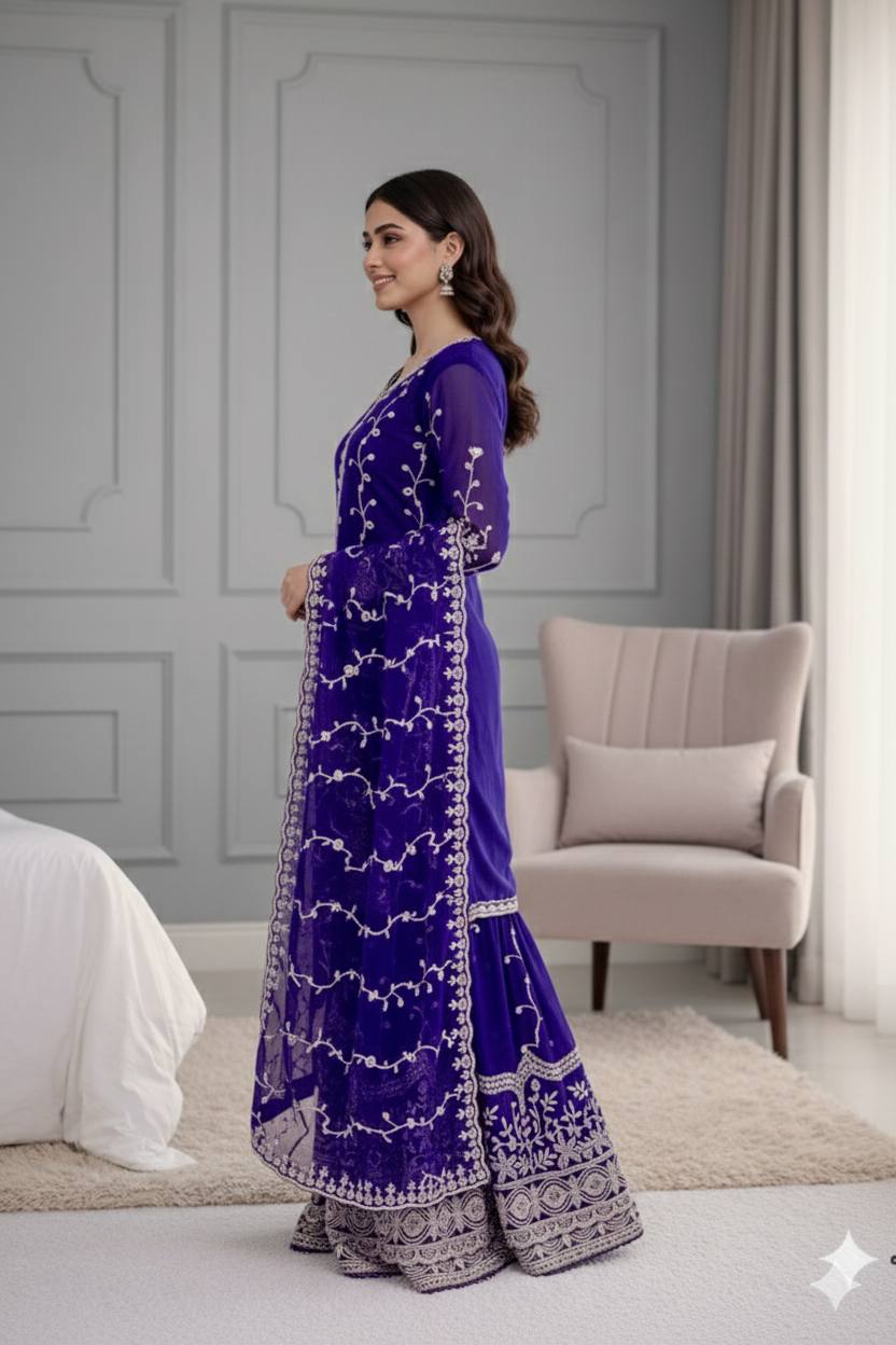 Silk And Heavy Embroidery Sequence Work Top-Bottom And Dupatta Set in Germany