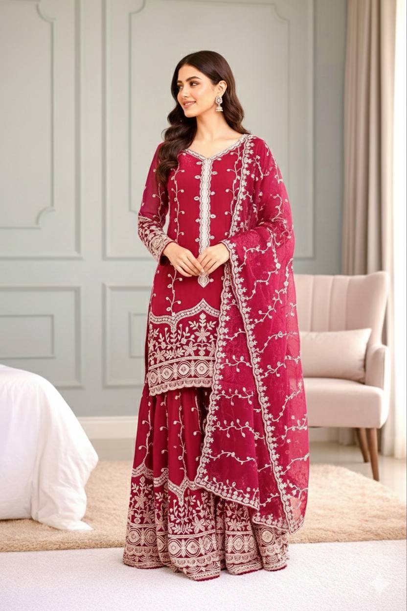 Silk And Heavy Embroidery Sequence Work Top-Bottom And Dupatta Set in Germany