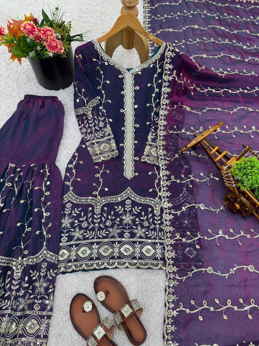 Silk And Heavy Embroidery Sequence Work Top-Bottom And Dupatta Set in Germany
