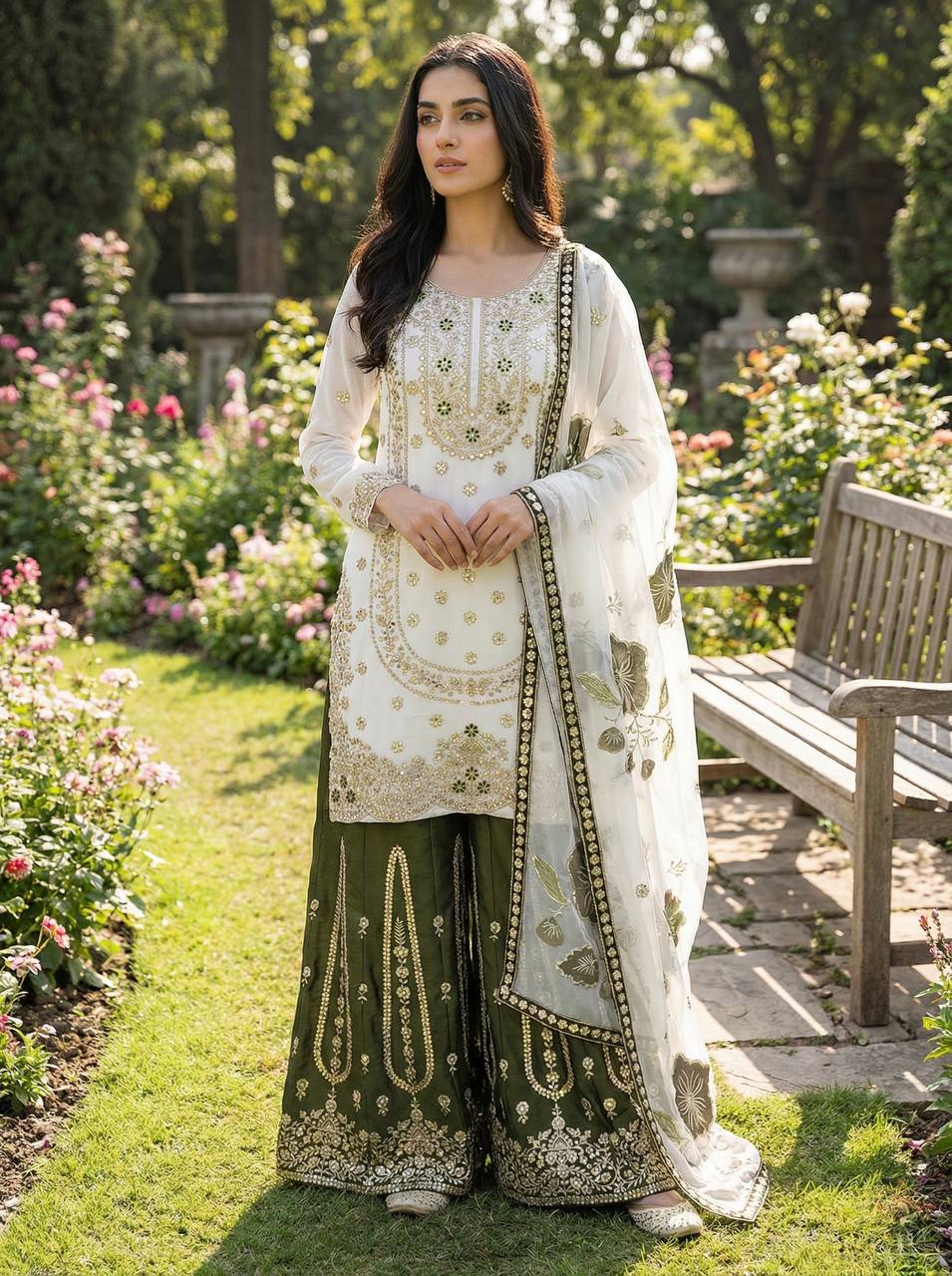 Pure GMY SILK With Heavy Embroidery Sequence Work Suit in Germany