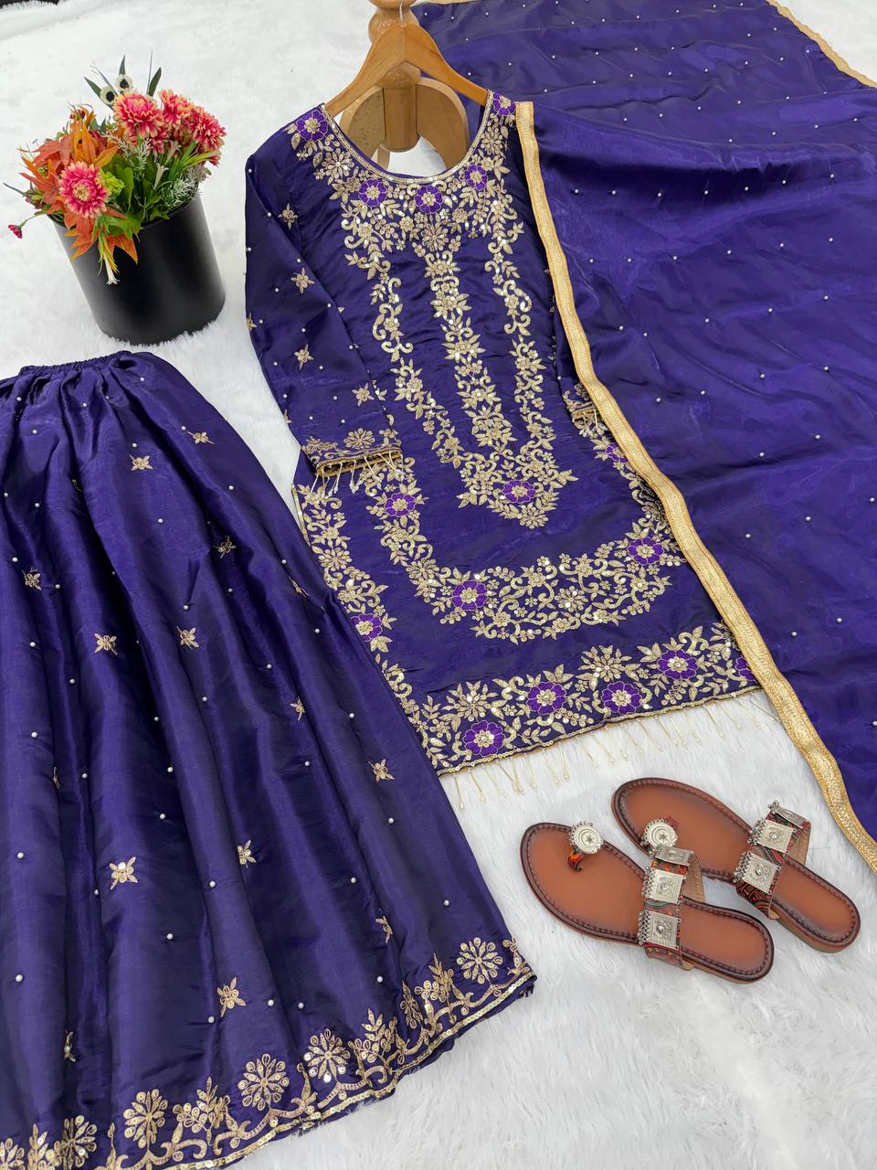 GMY SILK With Heavy Embroidery Sequence Work Top-Bottom And Dupatta Set in Berlin
