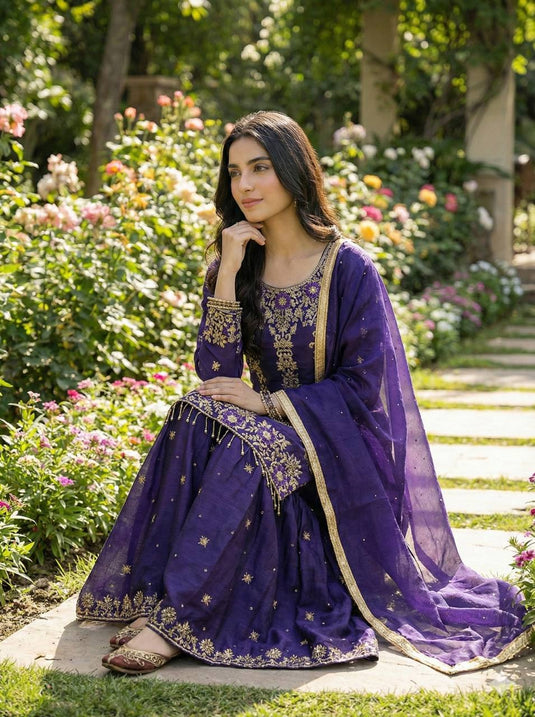 GMY SILK With Heavy Embroidery Sequence Work Top-Bottom And Dupatta Set in Berlin
