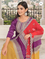 Purple Poly Silk Lace Scalloped Zari embroidery Straight fit kurta set in Berlin