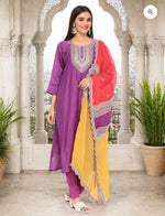 Purple Poly Silk Lace Scalloped Zari embroidery Straight fit kurta set in Berlin
