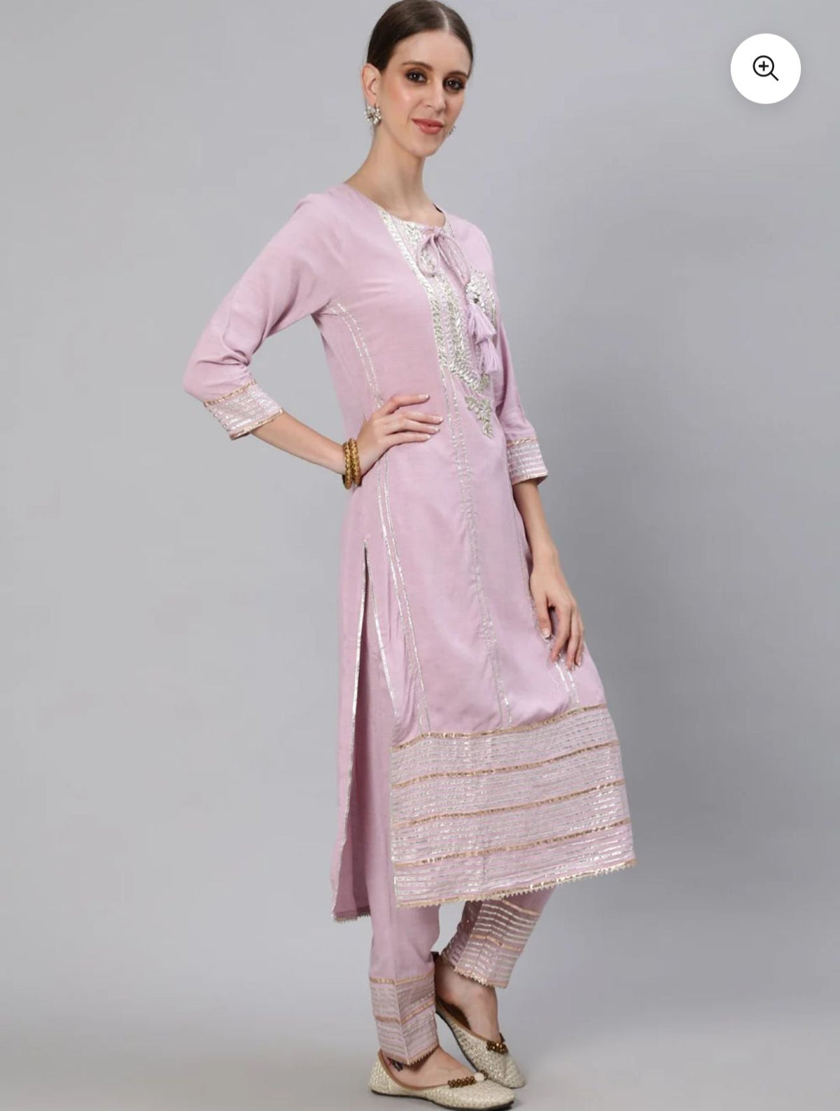 Women's Gota Patti Embroidered A-Line Kurta Trouser Dupatta Set in Germany