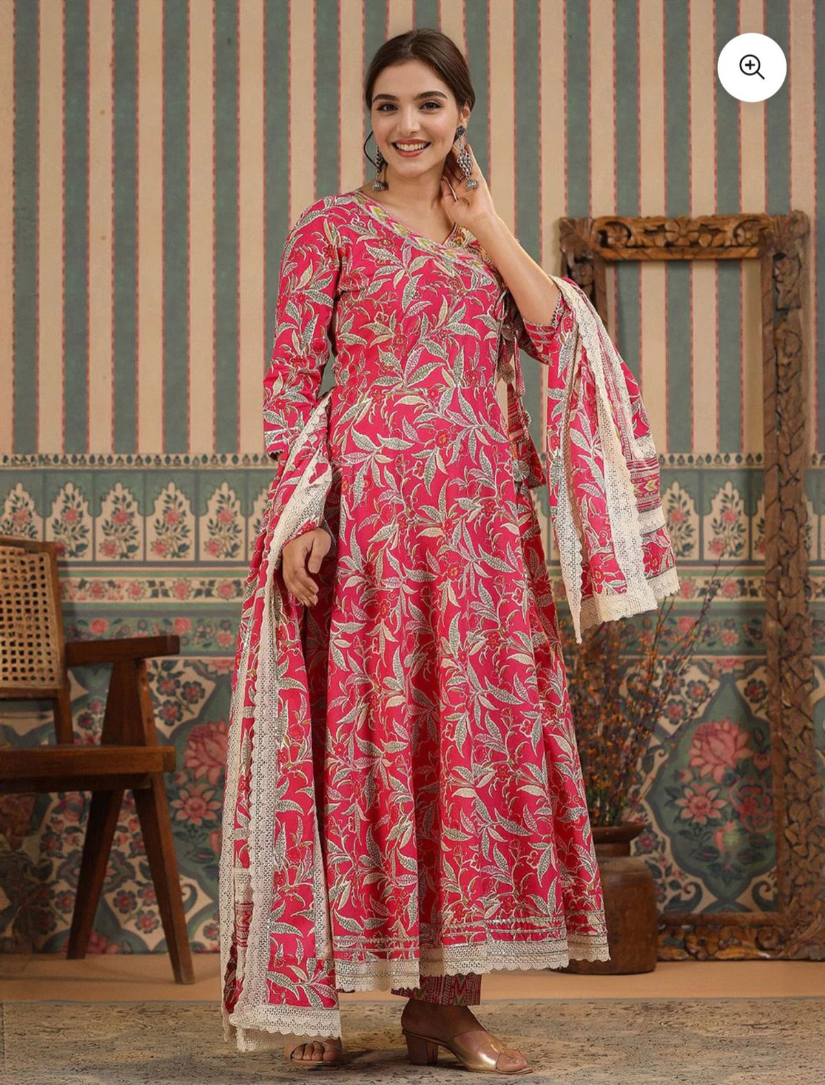 Floral Printed Angrakha Kurta With Straight Bottom And Cotton Printed Dupatta in Berlin