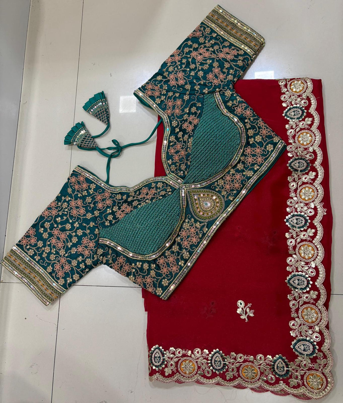 SOFT CHINON SILK WITH HEAVY SEQUENCE MULTI WORK SAREE WITH STITCHED BLOUSE IN BERLIN