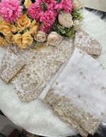 White Fandy Silk C -pallu Sequins embroidery work saree in Germany