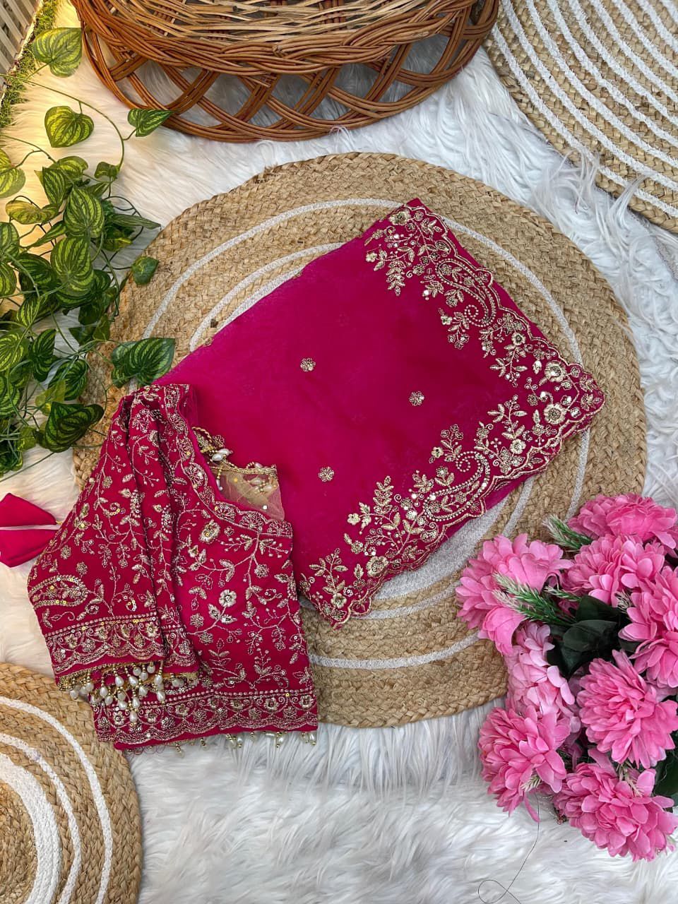 Unique Fandy Silk C -pallu Sequins embroidery work saree in Germany