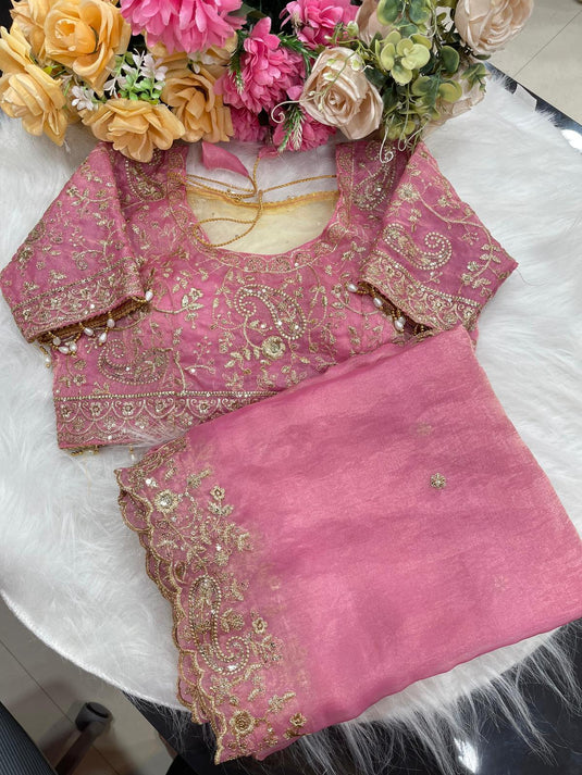 Fandy Silk C-pallu Sequins embroidery work saree in Berlin