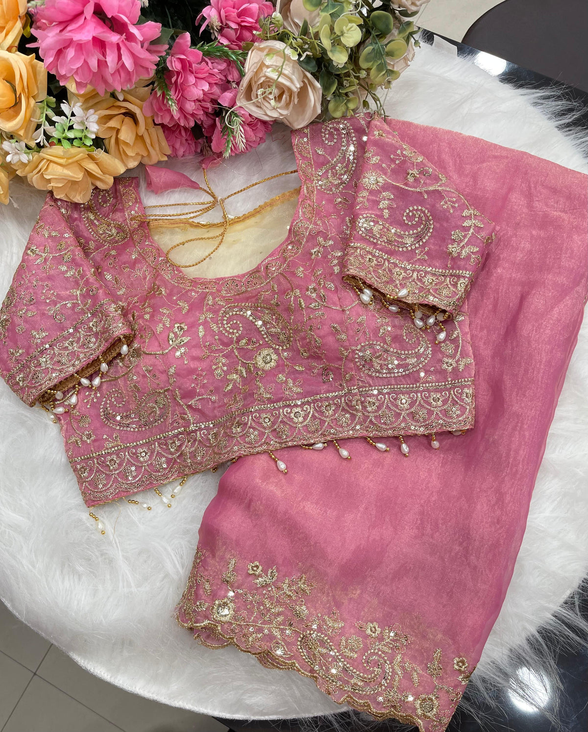 Fandy Silk C-pallu Sequins embroidery work saree in Berlin