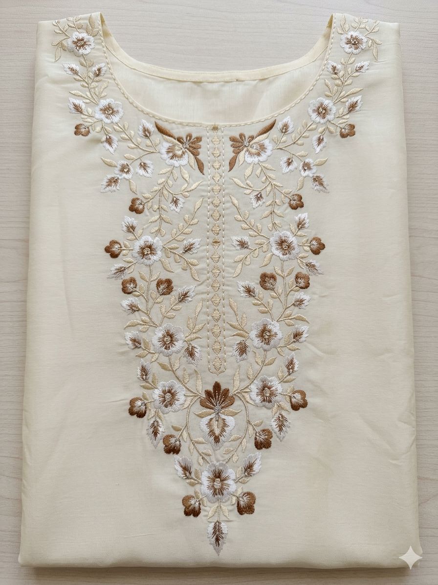 Cream Embroidered Neck Kurta Bottom Dupatta Set in Germany