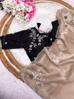 Jimmy Choo Satin Saree with Khatli Cut Dena Handwork and Arco Border With in Germany