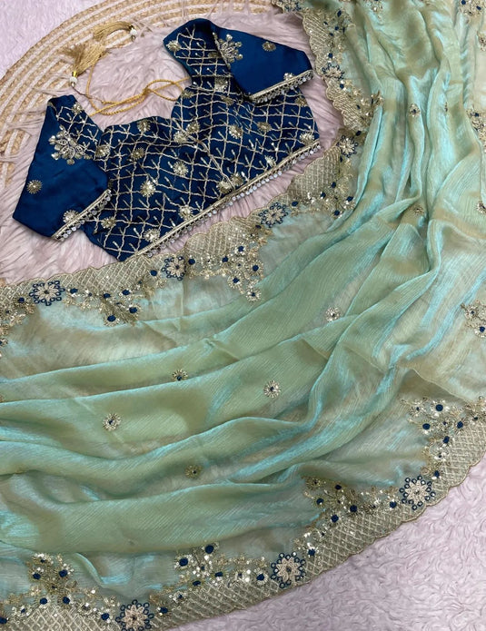 FENDY SARTIN SILK WITH BEAUTIFUL EMBROIDERY WORK SAREE IN MUNICH