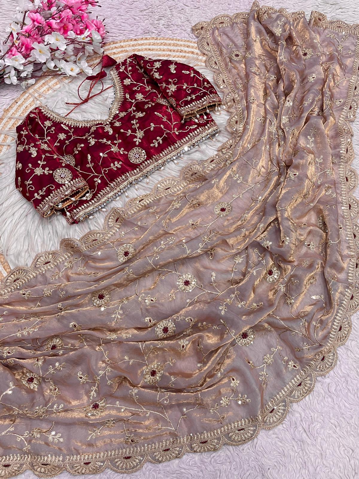 FENDY SARTIN SILK WITH BEAUTIFUL EMBROIDERY WORK SAREE IN BERLIN