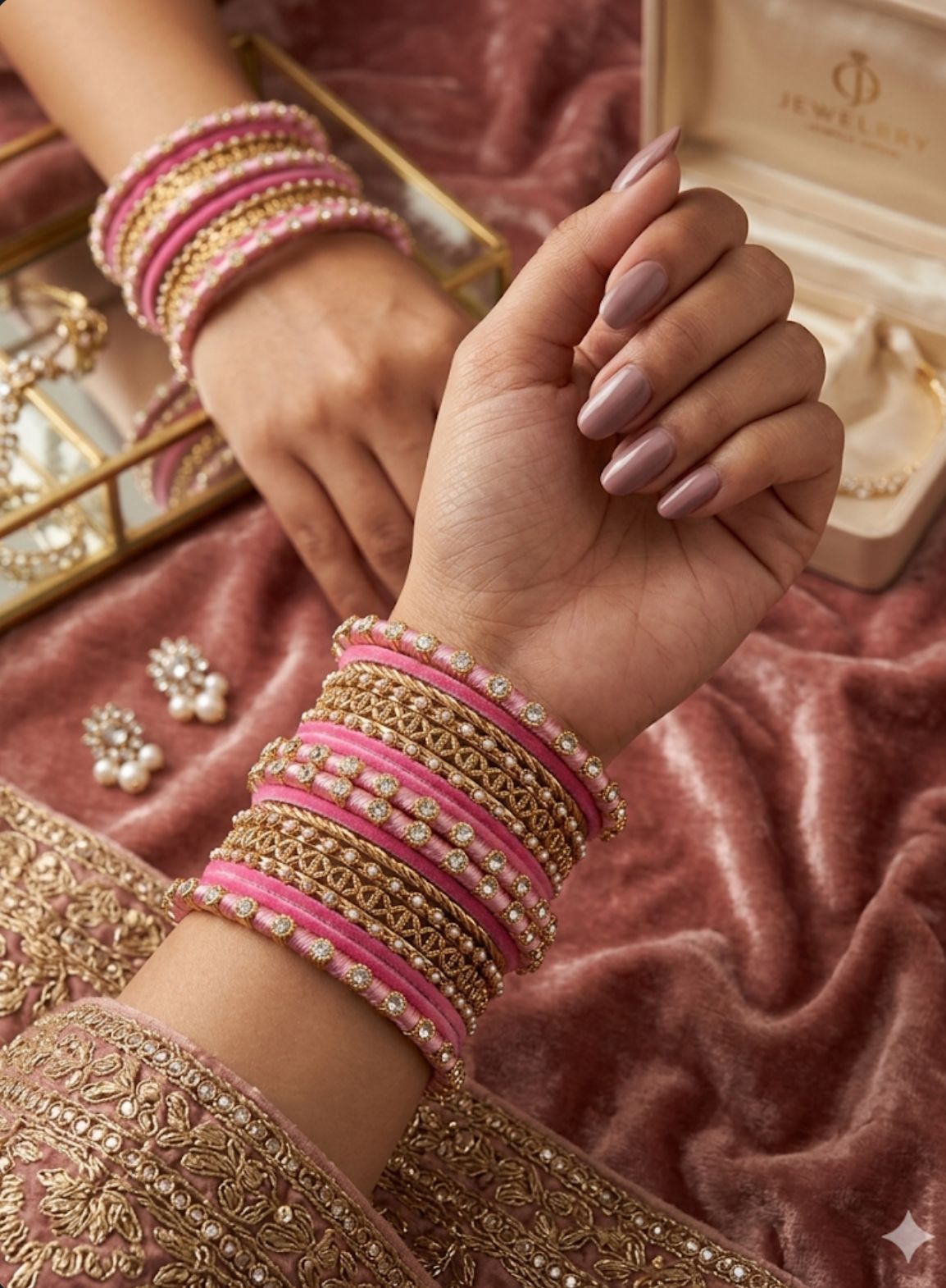 Baby Pink Silk Thread Kundan Bangle Set in Berlin
