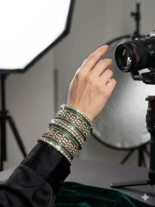 Bottle Green Kundan bangles set in Germany