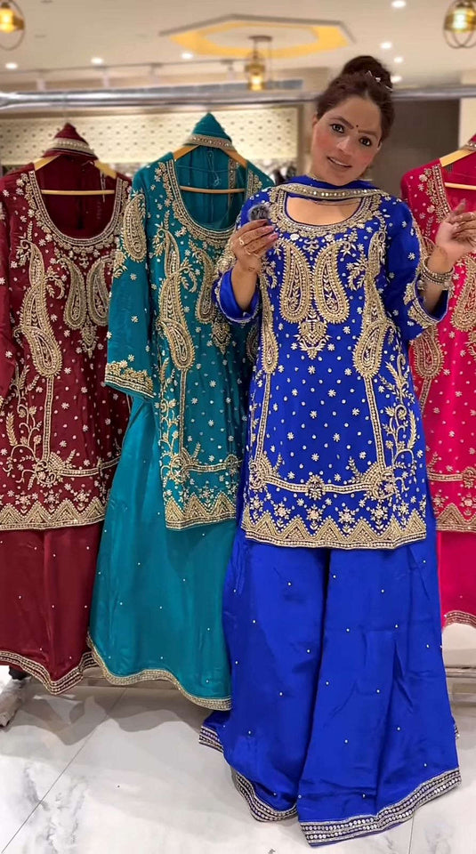 Royal Blue Party Wear Look Top , Sharara Plazzo and Dupatta in Germany Namma Markt