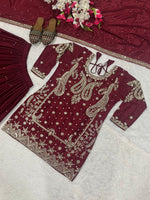 Maroon Party Wear Look Top , Sharara Plazzo and Dupatta in Germany
