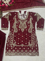 Maroon Party Wear Look Top , Sharara Plazzo and Dupatta in Germany