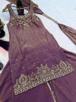 Lavender Embroidery Sequence Worked Top-Plazzo And Dupatta Set in Berlin