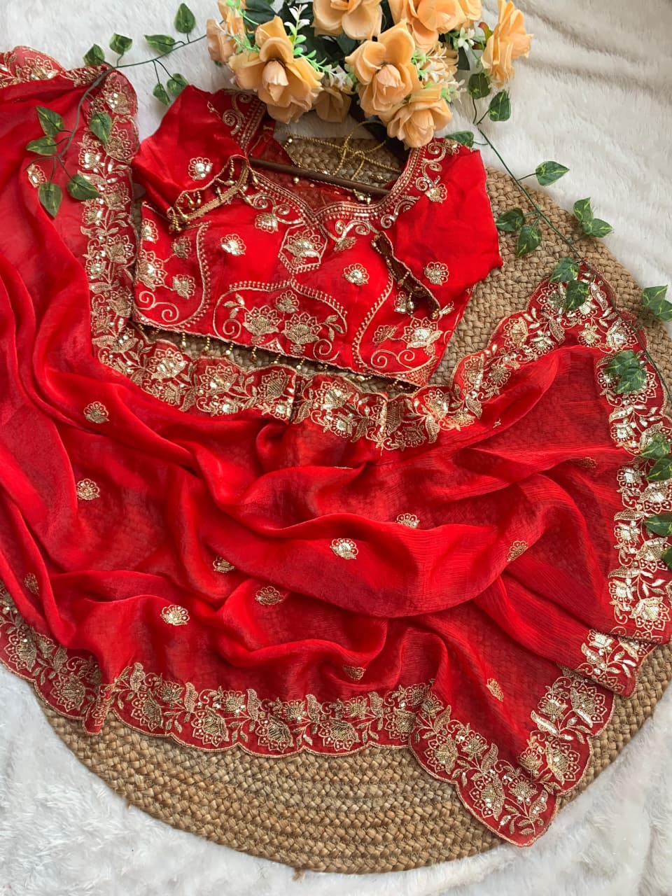 Red Beautiful saree in Germany