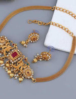 Ruby Red Beaded Gold-Toned Necklace Set with Intricate Pendant & Earrings in Germany