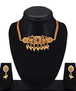 Ruby Red Beaded Gold-Toned Necklace Set with Intricate Pendant & Earrings in Germany