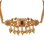 Ruby Red Beaded Gold-Toned Necklace Set with Intricate Pendant & Earrings in Germany