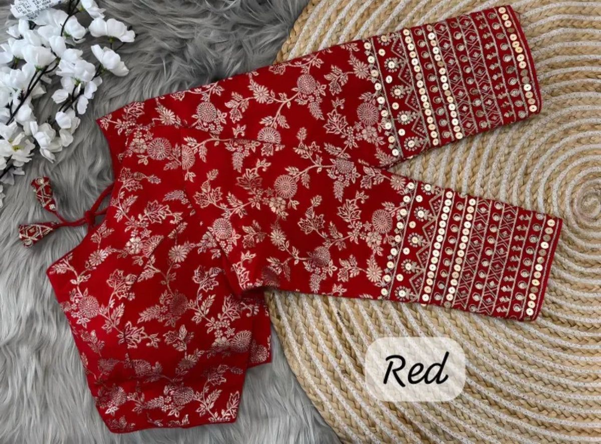 Red Readymade blouse with embroidery in Germany