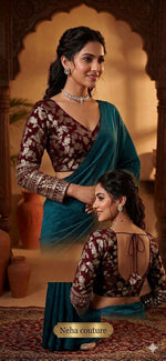 Maroon Readymade blouse with embroidery in Germany