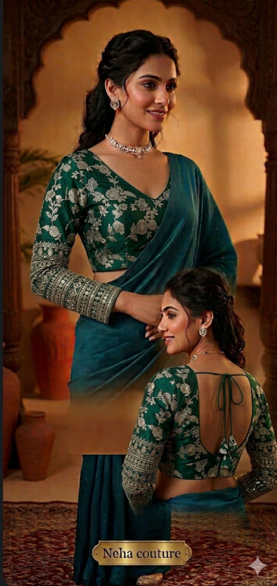 Green Readymade blouse with embroidery in Germany Namma Markt