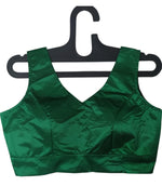 Dark Green satin Silk Readymade Blouse Fancy Sleeveless trendig Shining for Women in Germany